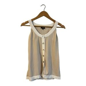 Yuka Knit Top T4 Sleeveless Embroidered Detail Beige Tan Women's Small